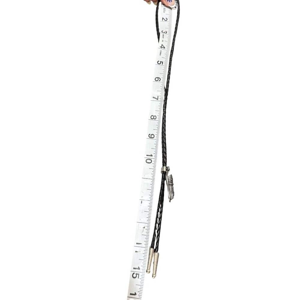Vintage Silver Black Leather Empty Unarmed Holster Gun Control Bolo Tie - Picture 7 of 7